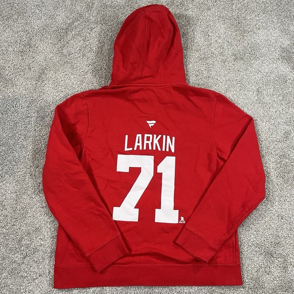 Fanatics Detroit Red Wings Hoodie L Larkin 71 Captain Pullover NHL Red Hooded - Picture 8 of 9